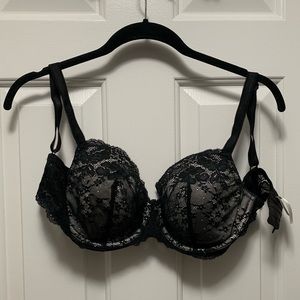 Black Lace Dream Angels Lined Demi Bra w/ Crystals